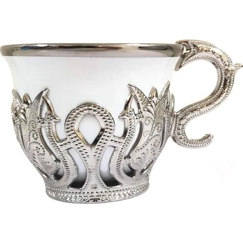 Luxury Porcelain Turkish Coffee Cups Set of 6 and Saucers 4 OZ Espresso Serving Greek Coffee Gift For Wedding Birthday New Home