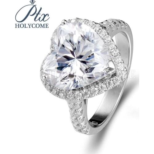New Custom ring blue color 4.5ct heart moissanite center stones Silver and plated gold ring