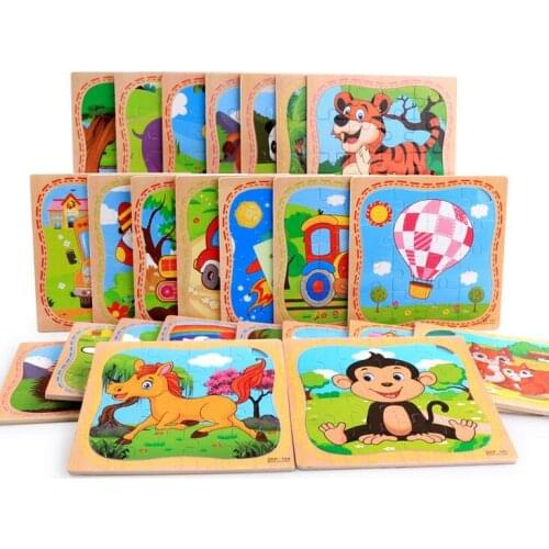 New 16-piece Jigsaw Puzzle Cartoon Animal Vehicles Wooden Puzzles Children Educational Toys