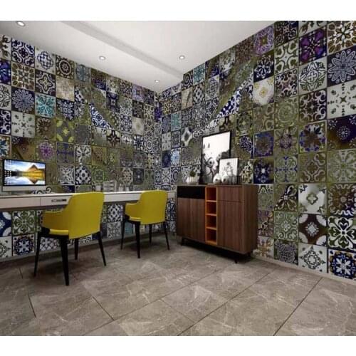 Wallpaper 3D Square geometric retro pattern whole house photo bedroom living room wallpaper Mural wallpaper backdrop Decor