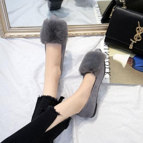 Peas Shoes Winter Plus Fluffy Shoes Womens 2021 New Espadrilles Loafers Outer Wear Single Shoes Cotton Shoes Women Flat Shoes