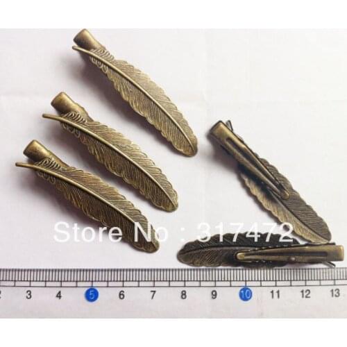 Charm!! 200pcs/lot Antique Feather Leaves Hair Clips Hairpin Jewelry Findings