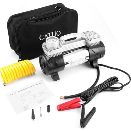 Portable Double Cylinder Air Compressor Tire Inflator High Power 12V DC Pump to 100 Psi With LED Light Thermal Design