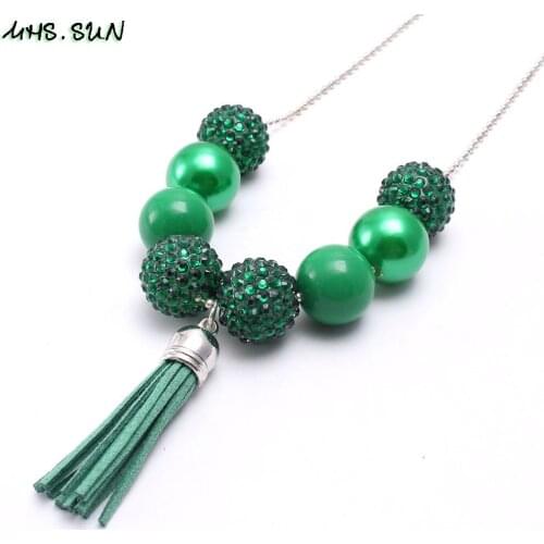 MHS.SUN Christmas chunky beads necklace with tassel pendant child girls kids bubblegum beads chain necklace fashion design gifts