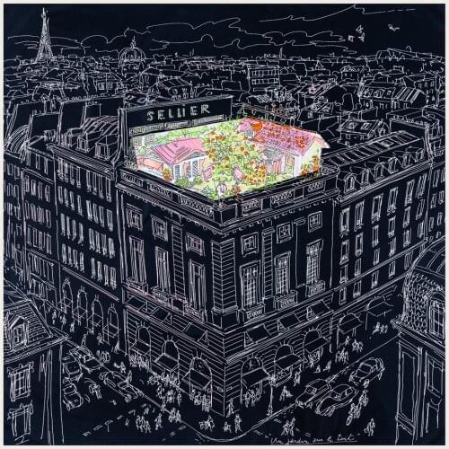 Manual Hand Rolled Twill Silk Scarf Women Night City Print Square Scarves Echarpes Curled Foulards Femme Wrap Bandana Hijab 90CM