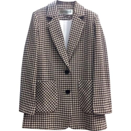 Houndstooth Woolen Blazer Retro Houndstooth Woolen Small Suit Jacket 2021 Spring Female Temperament Korean Thick Woolen Cloth