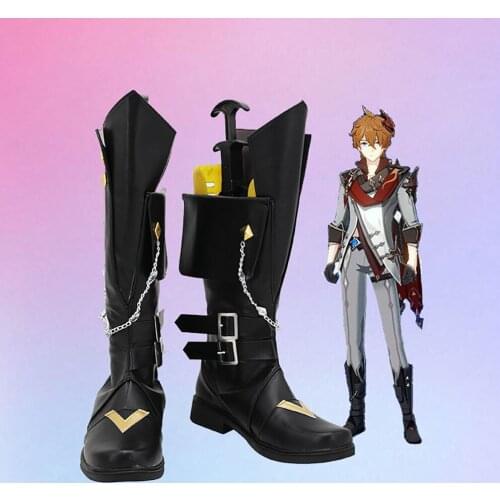 Genshin Impact Tartaglia Cosplay Boots Childe Black Shoes Cosplay Custom Made Any Size for Unisex