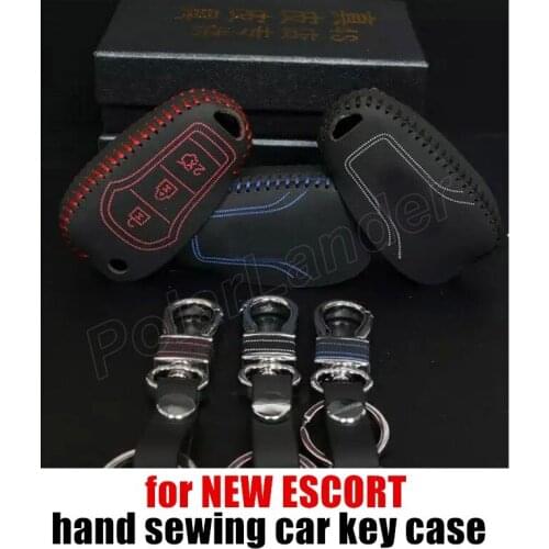Only Red top quality case fit for FORD NEW ESCORT car key case cover genuine quality leather car key cloth sewing by hand