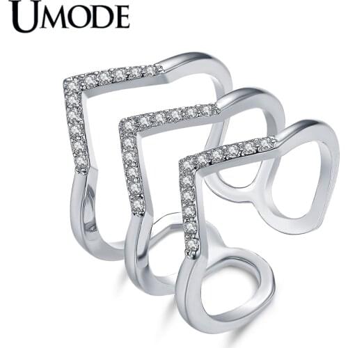 UMODE New Hot Style Micro CZ Three V Shape Ring White Gold Color Pave Luxury Rings for Women Jewelry Fashion Gift AUR0360B