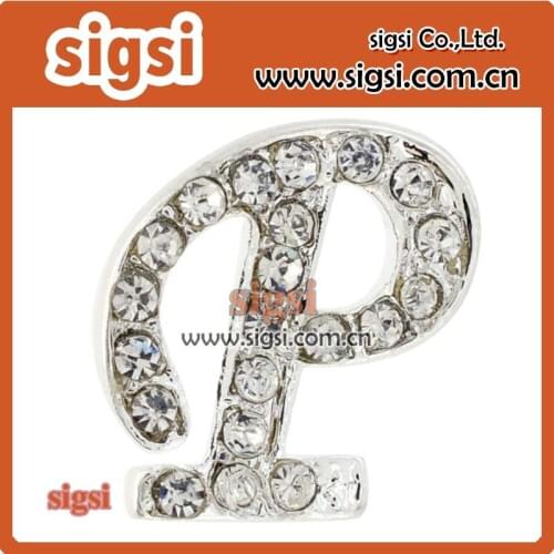 Unique letter brooch zinc alloy crystal letter P brooch jewelry