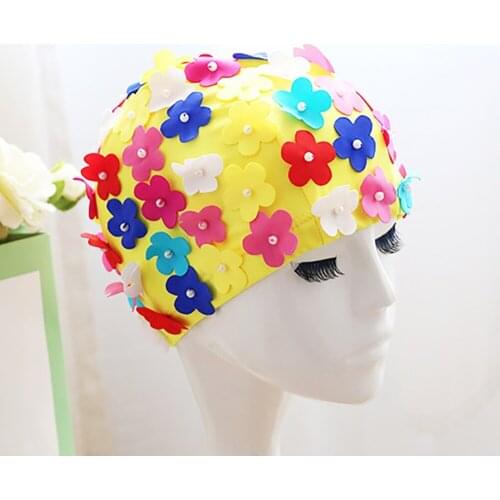 Flower Swim Cap 3D Bathing Fashion Flower Petal Pearl Long And Short Hair Swimming Cap Nylon Pure Color Handmade Hat Headgear