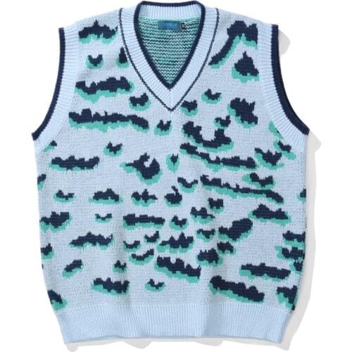 New Men/Women Autum/Winter Ins Hot V-neck Knitwear Vest Leopard Print Waistcoat Pullover Sweater All Match Casual Loose Weskit