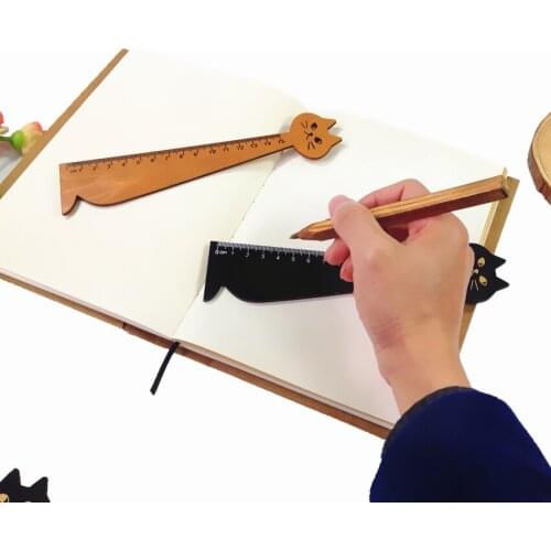 1pcs/lot NEW 15 CM wood straight ruler Students' DIY Tools Cute Lucky Cat Wooden Ruler bookmark