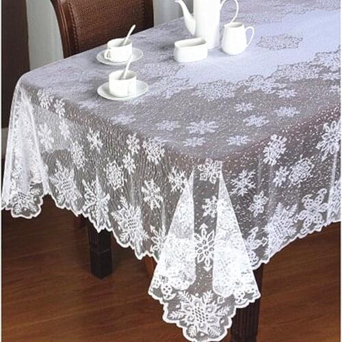 1pcs Christmas Decoration Round White Lace Tablecloth Rectangle Snowflake Table Cover For Home Kitchen Cloth Party Supply