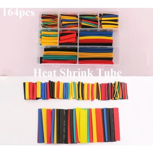 164pcs/box Heat Shrink Tube Kit Shrinking Assorted Polyolefin Insulation Sleeving Heat Shrink Tubing Wire Cable 8 Sizes 2:1 s