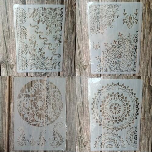 4pcs Size A4 DIY Craft mandala Stencils for Painting on Wood,Fabric,Walls Art Scrapbooking Stamping Album Embossing Paper Cards