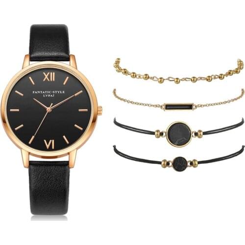 5PCS Womens Watch Set Modern Fashion Woman Quartz wristwatch Leather Ladies Bracelet Luxury Watch Casual Relogio Femenino