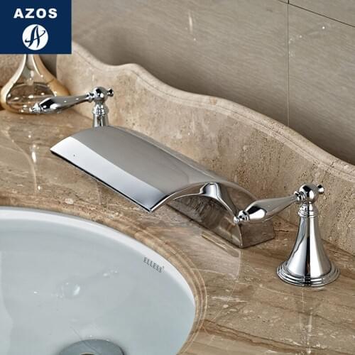 Azos Split FaucetWaterfall Waterfall Brass Chrome Cold and Hot Switch Laundry Pool Basin Bathroom Cabinet Double Handle Three H
