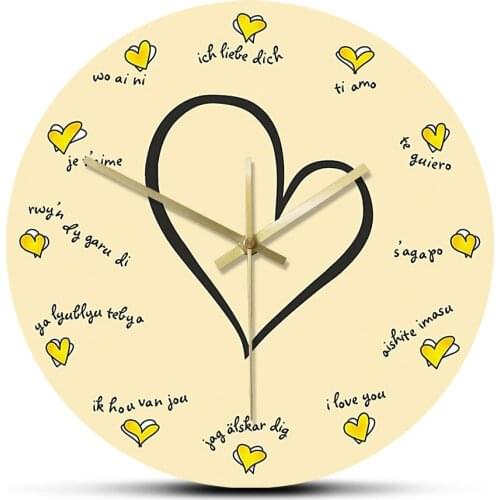 Loving You Romantic Confession Wall Watch Quartz Silent Clock Horloge 12 Different Languages Printed Wall Clocks Decor Wandklok