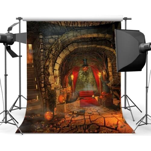 Photography Backdrops Halloween Horror Night Mysterious Red Carpet Skull Indoor Stair Vintage Floor Photo Background