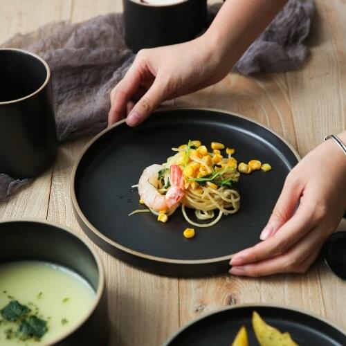 Ceramic Porcelain Dishes Black Grey Color Dinner Plates Noodle Bowl