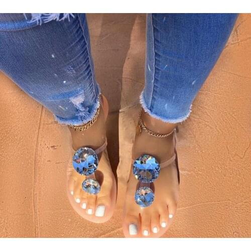 Lager Size Women Sandal Summer Explosion Diamond Woman Sandals Female Crystal Slippers Jelly Shoes Flat with Fashion Beach Shoes