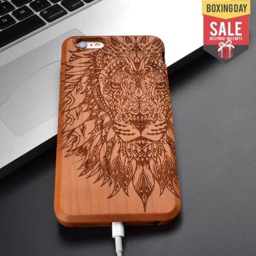Lion and Elephant animal retro New Natural 100% solid Wood Skin Phone Case For iPhone 8 X 7 6 6S plus