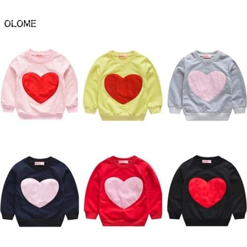 OLOME Autumn Sweet Childrens Sweatshirts Fashion Baby Girls and Boys Clothing Hearts Printed Unisex Toddler Loose Tops