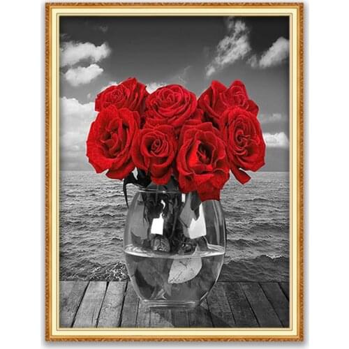 Flower Rose DIY Embroidery Cross Stitch 11CT Kits Needlework Craft Set Cotton Thread Printed Canvas Home Decoration Wholesale