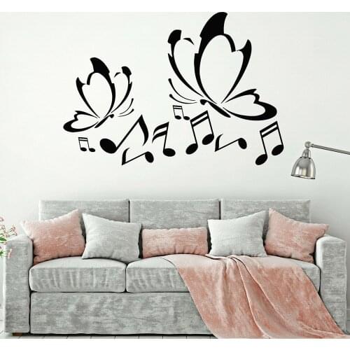 Musical Notes Wall Vinyl Decals Butterflies Pattern Music School Art Stickers Home Decor Living Room Kids Rooms Decoration A598