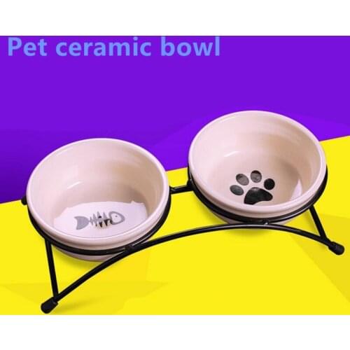 New Double Ceramics Stainless Steel Pet Bowls for Dog Cat Puppy Non-Slip Food Water Dual-use Feeding Dish Supplies Pet Feeder