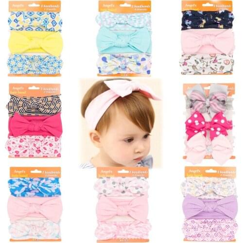 New 3pcs/lot Baby Newborn Bow Knot Headbands Set Cotton Rabbit Ears Elastic Girls Children Headwear Cute Photography Props
