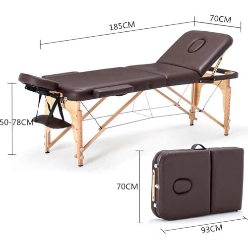 NEW Foldable portable salon beauty salon SPA tattoo furniture beech wooden PVC leather patio facial massage bed table with bag