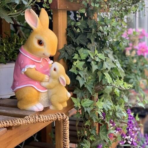 Resin Simulation Rabbit Statue Ornaments Outdoor Garden Animal Figurines Decoration Courtyard Micro Landscape Sculpture Crafts