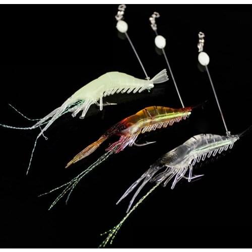 7Pcs Natural Lifelike Shrimp Fishing Lure Set Luminous Silicone Soft Bait Simulation Noctilucent Soft Shrimp Lure Hook Bait