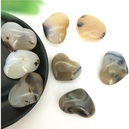 Drop Shipping 1PC Natural Dendritic Agate Heart Shaped Polished Crystal Healing Heart Stones Gifts Natural Stones and Crystals