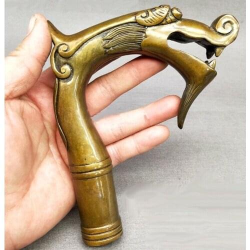 Brass Carved Chinese Dragon Statue Cane Walking Stick Head