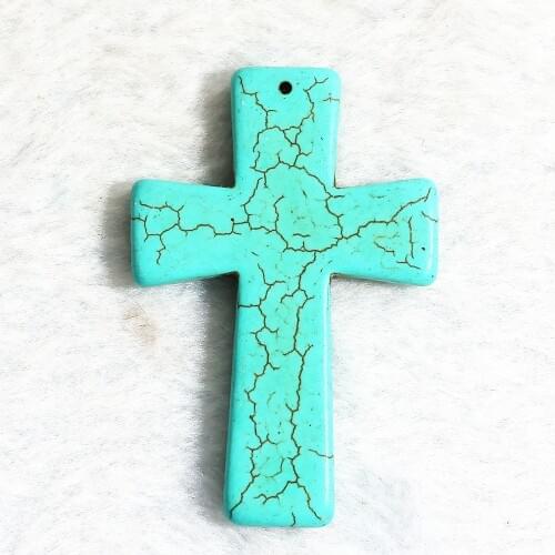 Blue calaite stone 57x37mm fashion cross charms pendant beads for women diy long chain necklace accessories findings B320