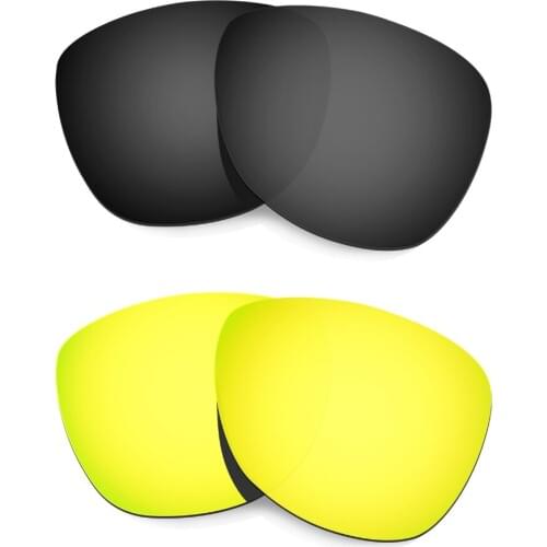 HKUCO For Frogskins Sunglasses 2 Pairs Polarized Replacement Lenses Black/24K Gold