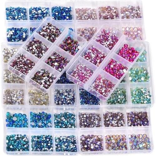 1200pcs Mix Sizes Glass Crystal AB Non Hotfix Rhinestone Set Flatback Glass Stone Nail Art Rhinestones For DIY Decorations B3914