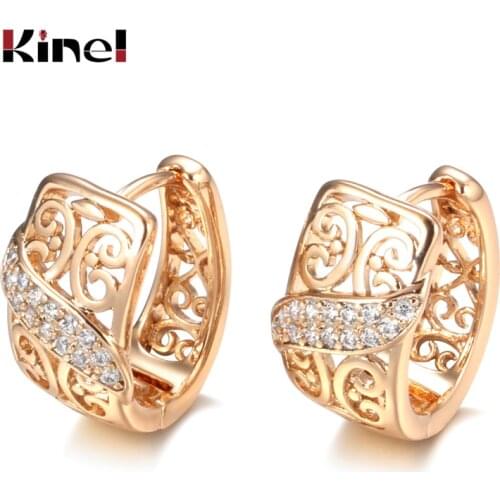 Kinel Luxury Natural Zircon Wedding Stud Earrings Hollow Flowers Beautiful Earrings For Women 585 Rose Gold Engagement Jewelry
