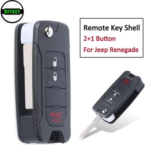 DIYKEY Replacement Flip Remote Key Shell Case Fob 3 Button for Jeep Renegade 2015 2016 2017 for 2ADFTF15AM433TX