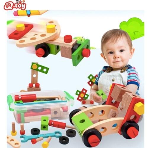 Screwing Blocks tool set Nut Fittings combination toy 28pcs Assembly disassembly car Model Building Kits wooden toys baby gifts