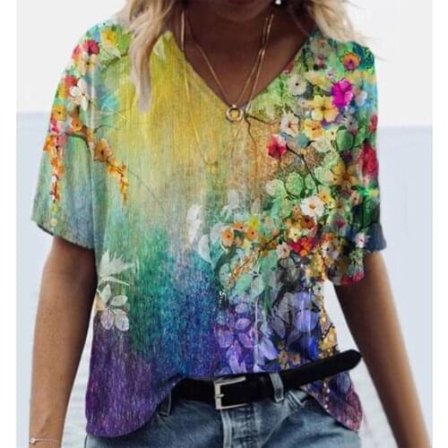 Oversized T-shirt For Women New Summer Tee Miss Short Sleeve Printed V-neck Tops Tee Casual T-shirts Plus Size Women Clothing