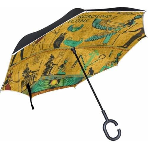2017 Creative Egypt Pattern Windproof Reverse Umbrella Double Layer Inverted Self Stand Umbrella for Car