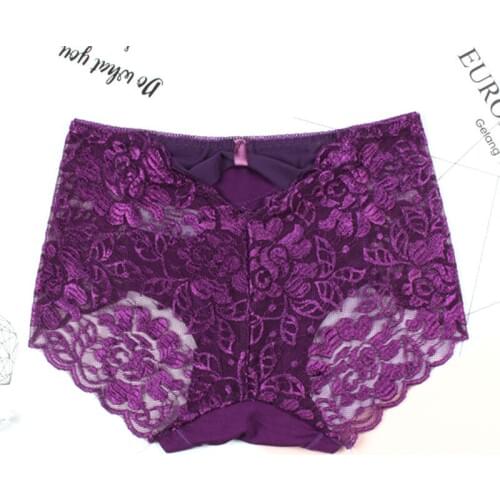 KJ189 Women Sexy Transparent Lace Underwear Female Bow Large Size Comfortable Lingerie Ladies Mid Waist Panties Culotte Femme