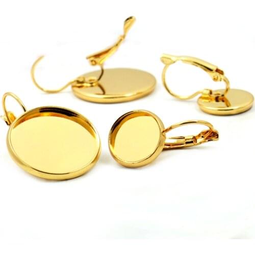 10pcs/lot 12mm 20mm Gold Plated Not Fading French Ear Hook Earrings Blank Base Gems Set Tray Glass Cabochons