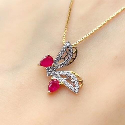 100% Natural and Real Natural Real Ruby necklace pendant S925 sterling silver Natural real ruby Pendant