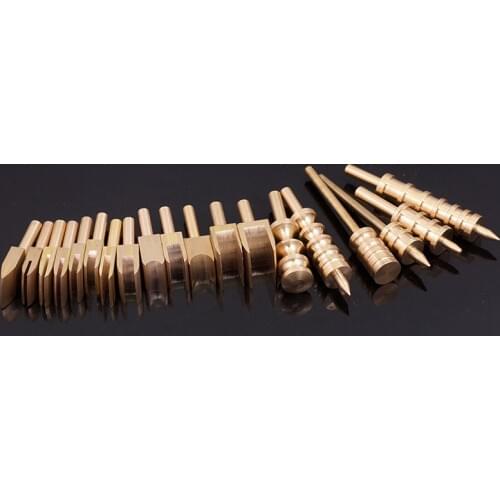 19 Pcs Leather edge tools solid brass leather seal edge slicker burnisher soldering iron marking creaser tips