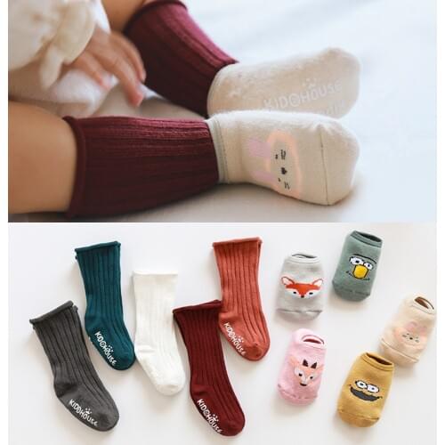2 Pairs/set Lovely Fox/Rabbit/Deer Kids Baby Socks Knee + Non-slip Floor Socks Girl Boy Toddler Animal Infant Soft Cotton 0-3 Y